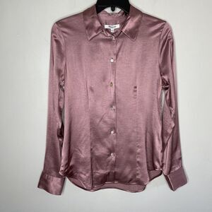 MADEWELL Top Womens 2 Darted Button Up Satin Blouse NEW Pink NN947